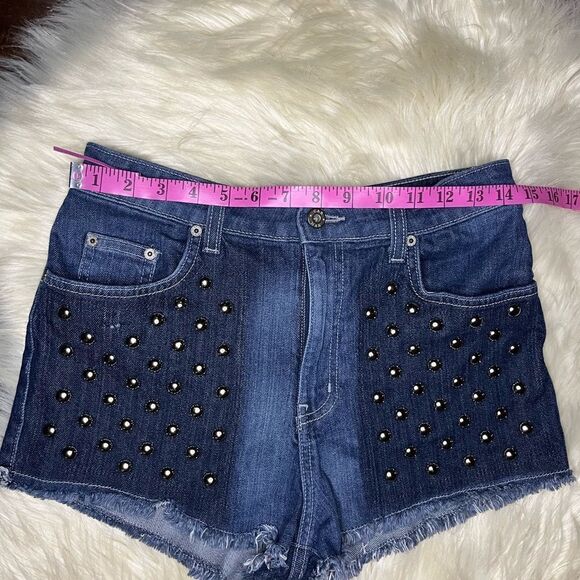 Carmar denim short shorts high waisted studded frayed hem  sz 29 - Picture 5 of 7